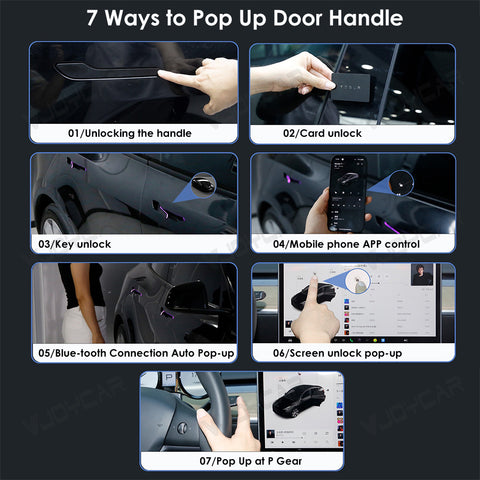 Newest LED Electric Door Handle for Tesla Model Y Juniper 3 Highland Auto Present Pop Up Colorful Ambient Lights Adjustable Automatic Retrofit Modification Kits
