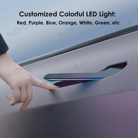 Newest LED Electric Door Handle for Tesla Model Y Juniper 3 Highland Auto Present Pop Up Colorful Ambient Lights Adjustable Automatic Retrofit Modification Kits