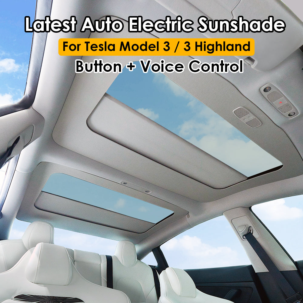 for Tesla Model 3 Highland Auto Electric Sunshade Retractable Glass Roof Block UV Keep Cooling Button Voice Control