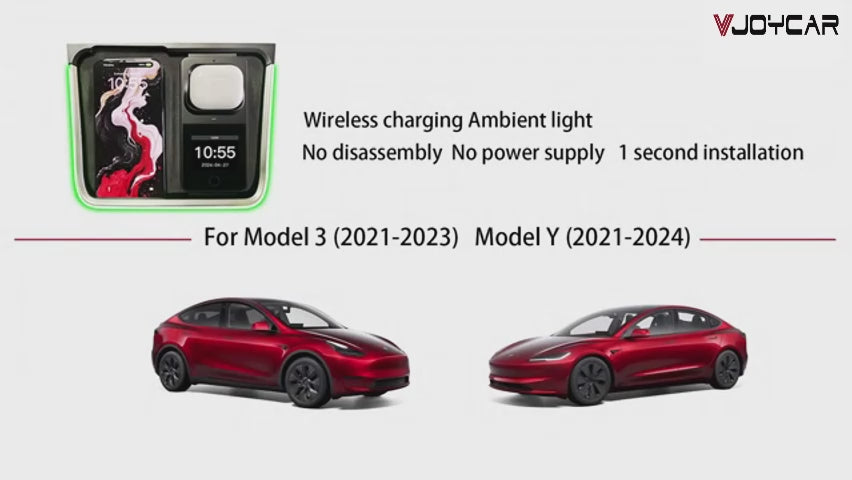 Para Tesla Model Y 3 2024, última luz ambiental dinámica de carga inalámbrica, lámpara para el espacio para los pies, visualización de fecha y hora, instalación gratuita